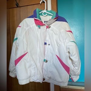 Vintage 90s Women's Jacket Large  North Crest White (Pink, Purple, Green) Color